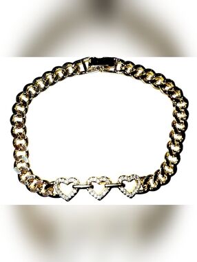Gold Heart Link Bracelet with Crystal Accents - Women Jewelry NWOT